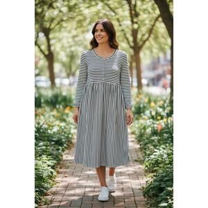Hailey & Co. Striped Midi Dress | Button Front | Made in USA